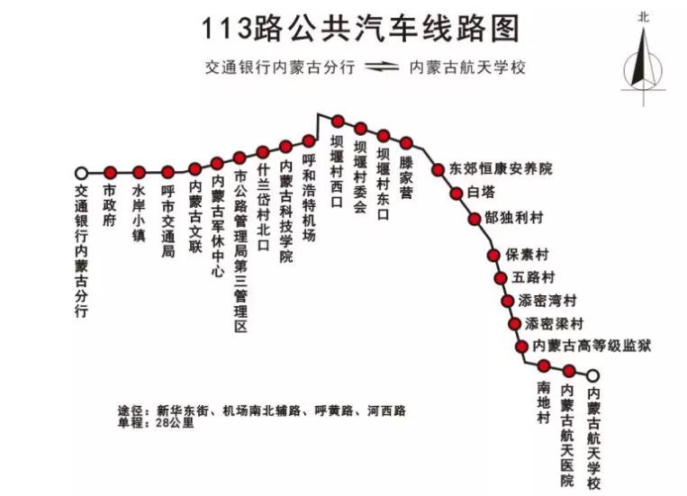 呼和浩特公交公司经实地勘察,研究决定,将于7月26日开通113路
