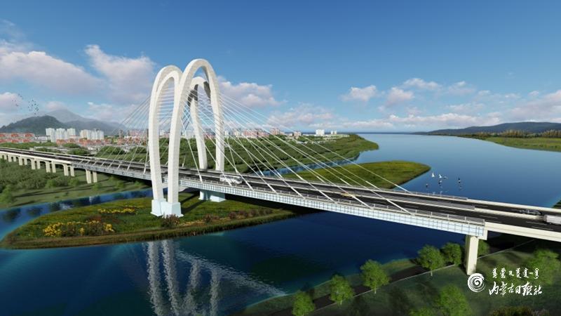 呼和浩特首座斜拉桥主塔封顶